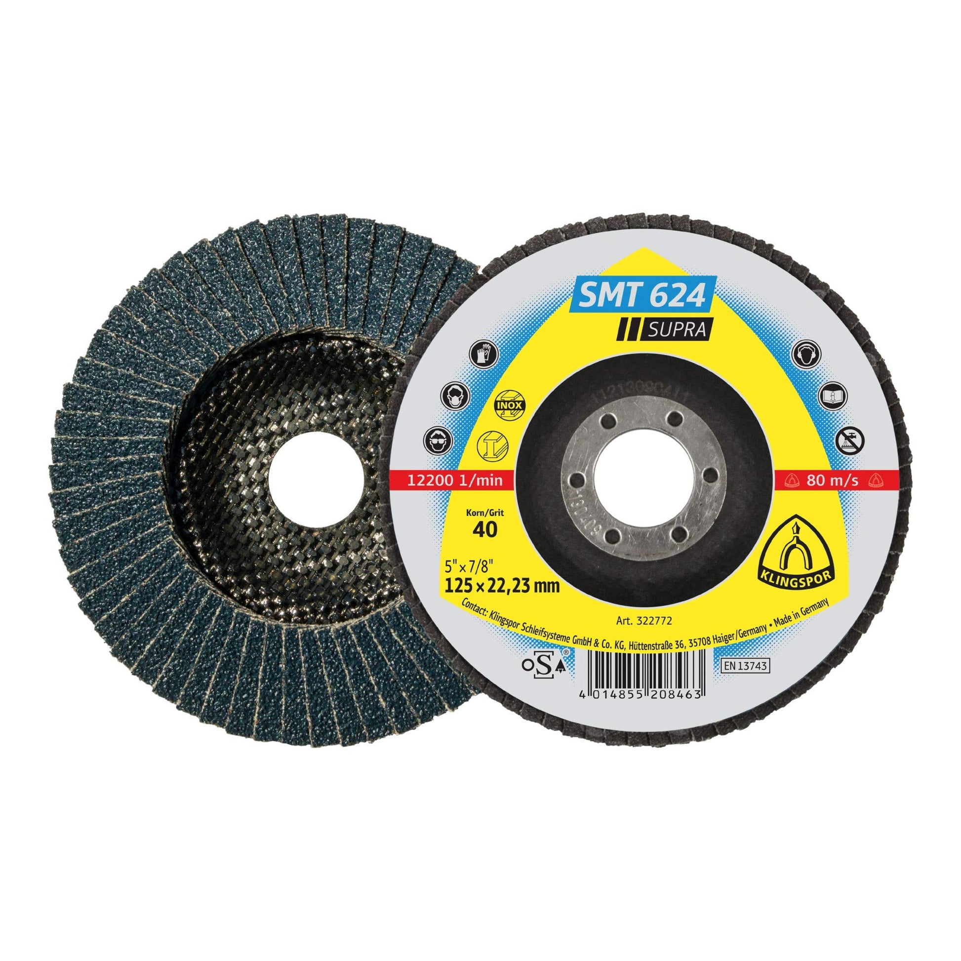 Klingspor 322771 - Disco de láminas SMT 624, grano 36, 125 x 22,23 mm