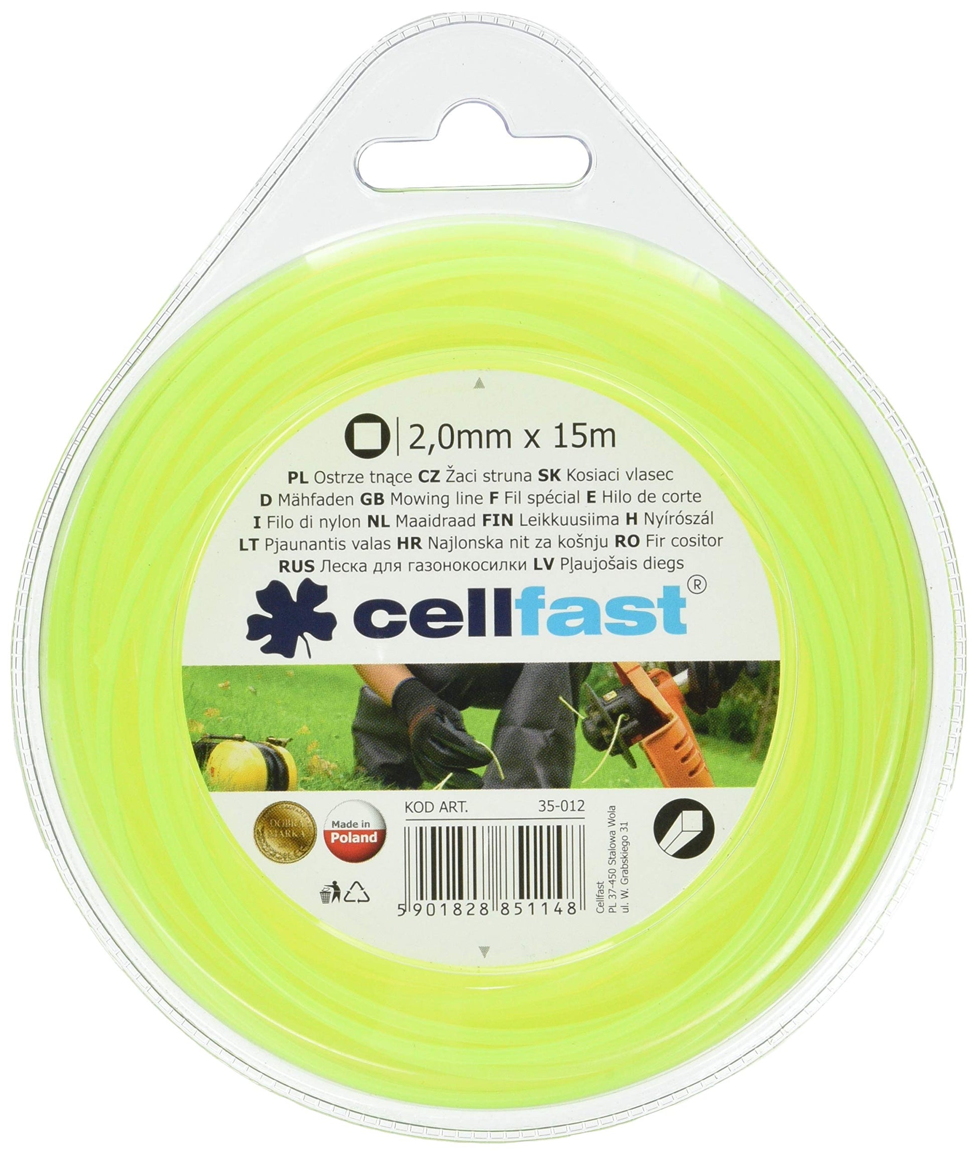 Cellfast 35-012 - Hilo de corte para desbrozadora Standard 2,0 mm, 15 m, cuadrado