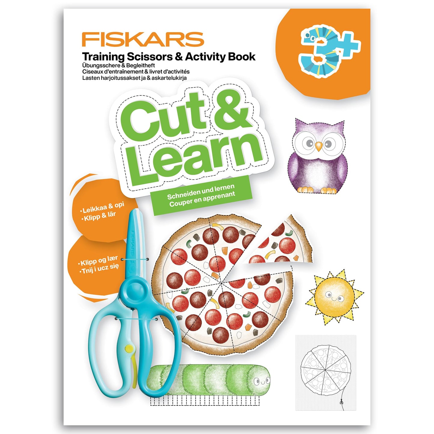 Fiskars Tijeras de Entrenamiento y Libro de Manualidades con Consejos y Trucos, A partir de 3 años, Para Diestros y Zurdos, Plástico/Metal, Azul, 1077663
