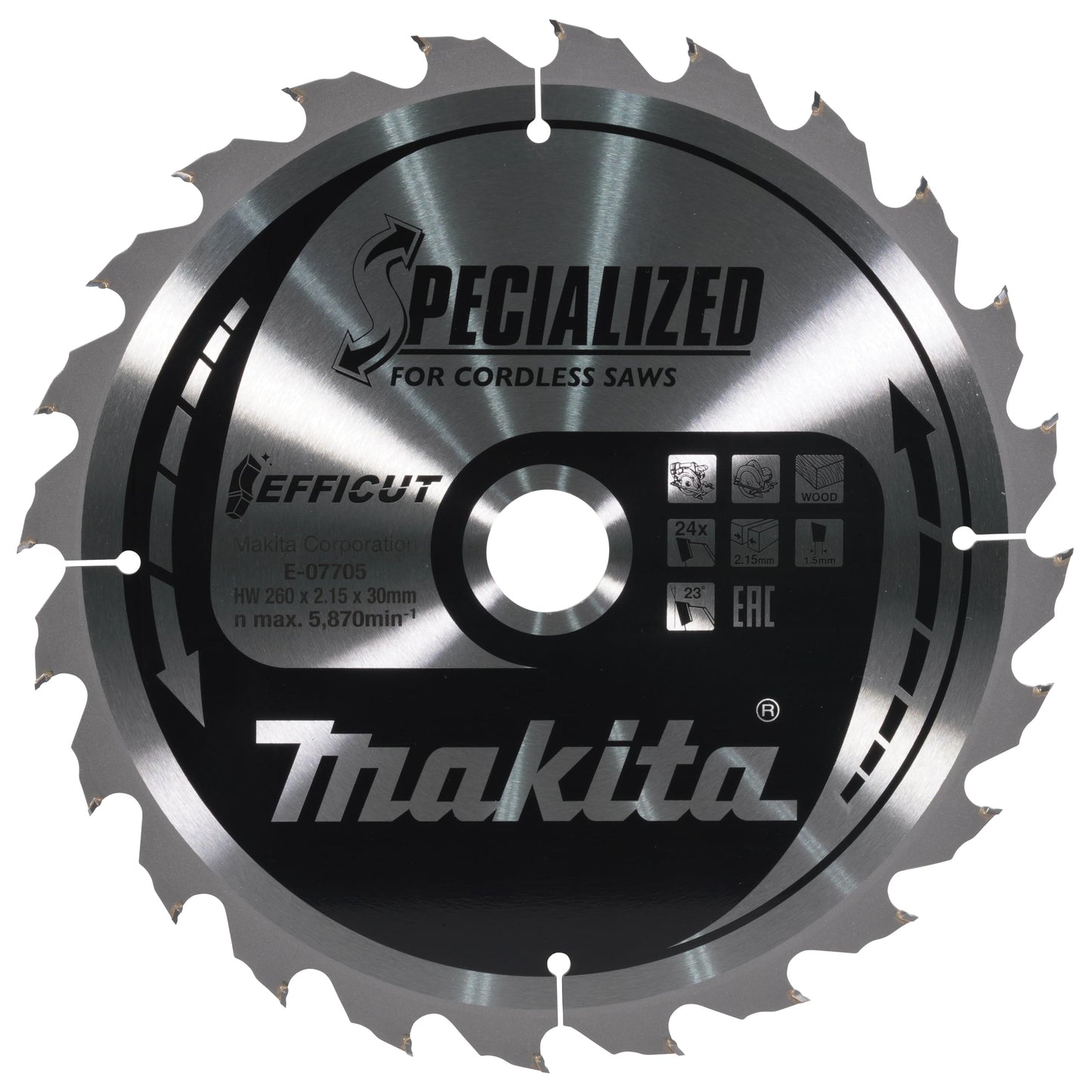 Makita E-07696 - E-07705 Hoja sierra circular Efficut TCT 260x30mm 24 dientes 2,15mmmadera