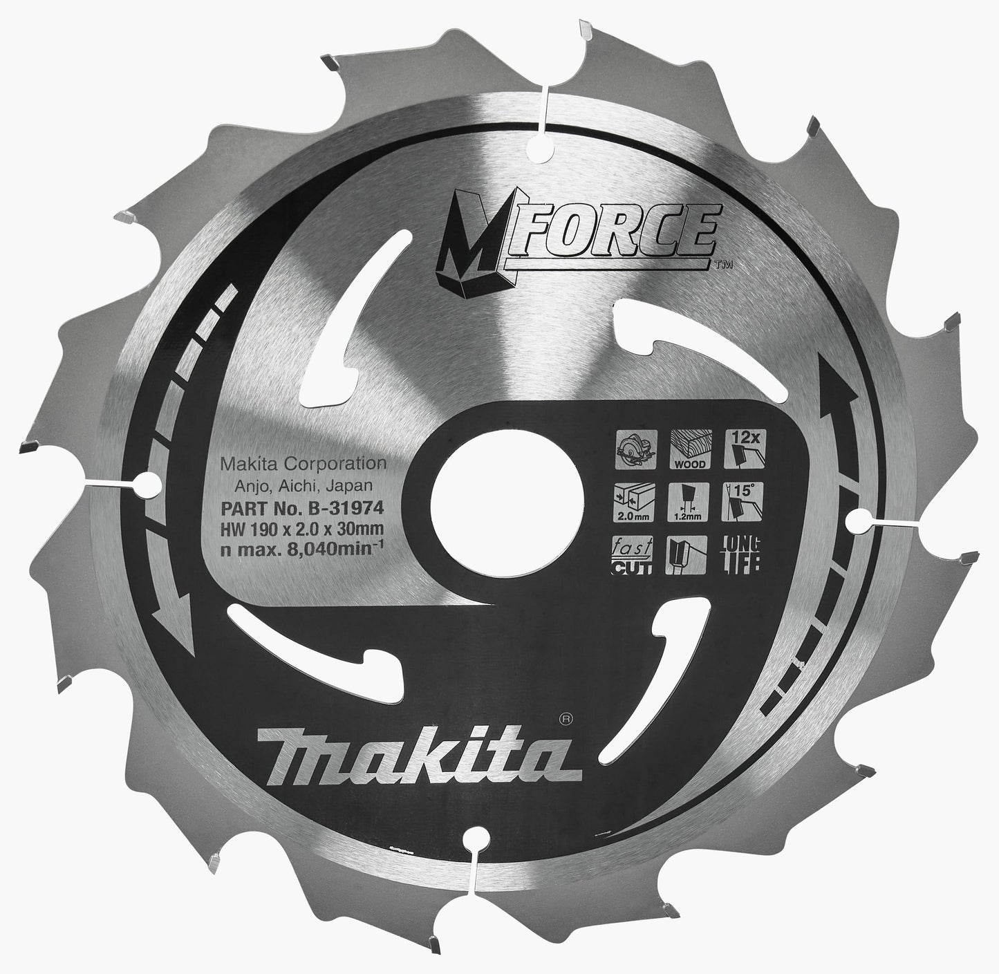 Makita B-31974 - Hoja de sierra circular Makforce TCT 190x30mm 12T HS7611J Madera