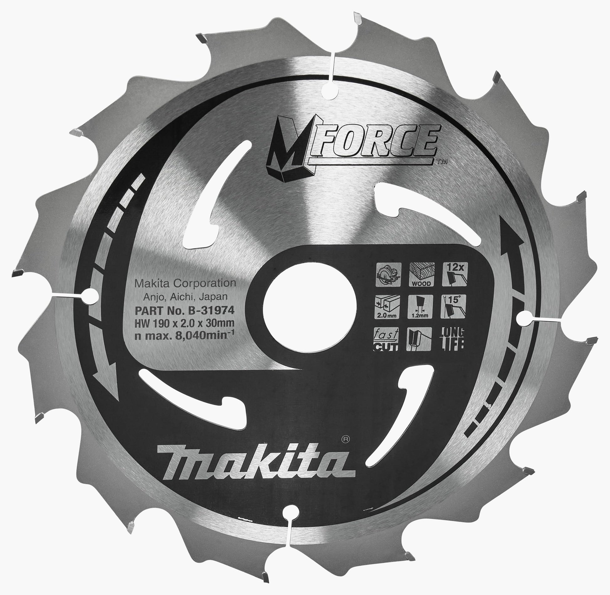 Makita B-31974 - Hoja de sierra circular Makforce TCT 190x30mm 12T HS7611J Madera