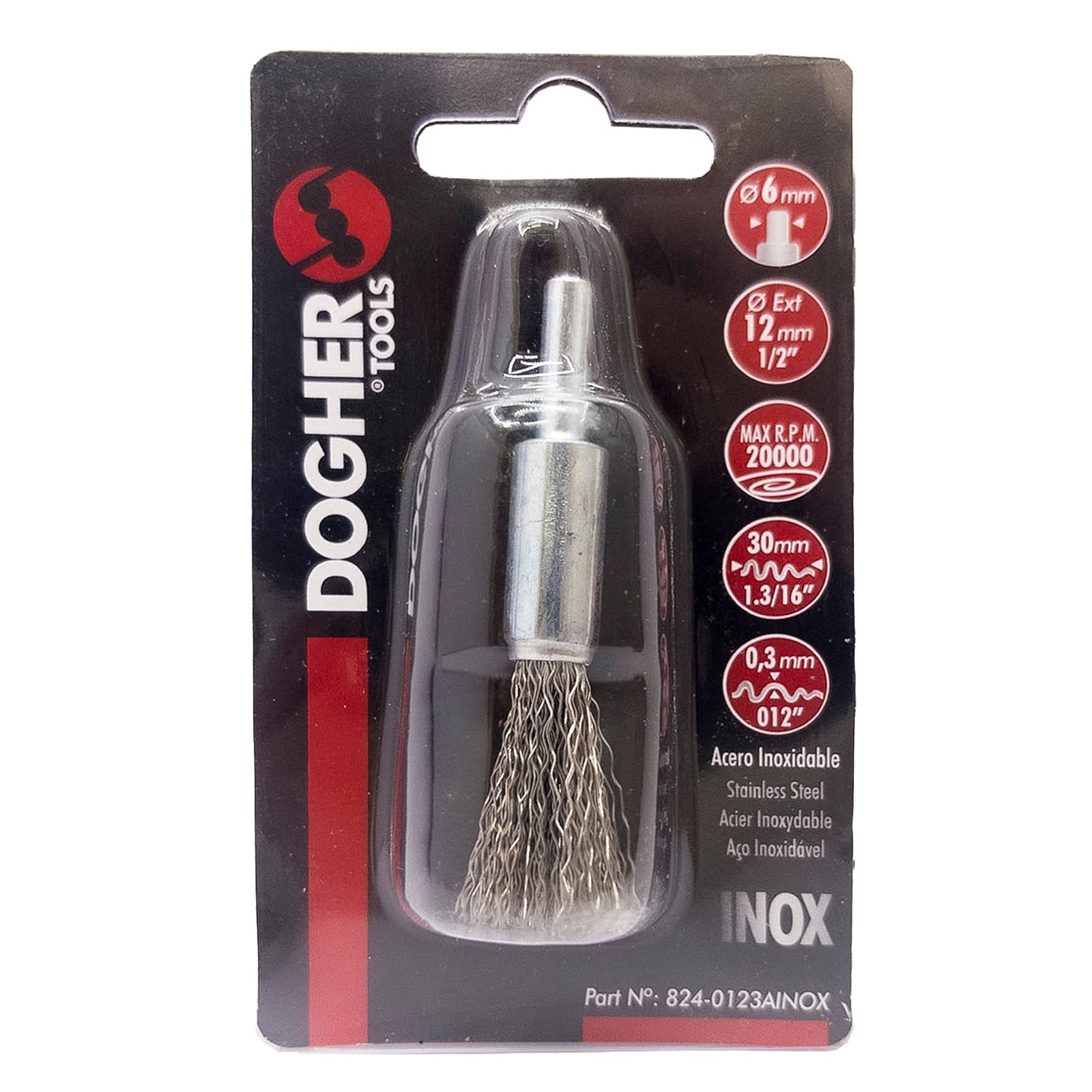 Dogher 824-0303Finox - Cep. Brocha Ondul. Inox M/F 6 30X0,3Mm