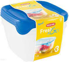 Curver 2045387 Fresh & Go Box Frescura Cuadrado Plástico Transparente/Azul Conjunto de 3