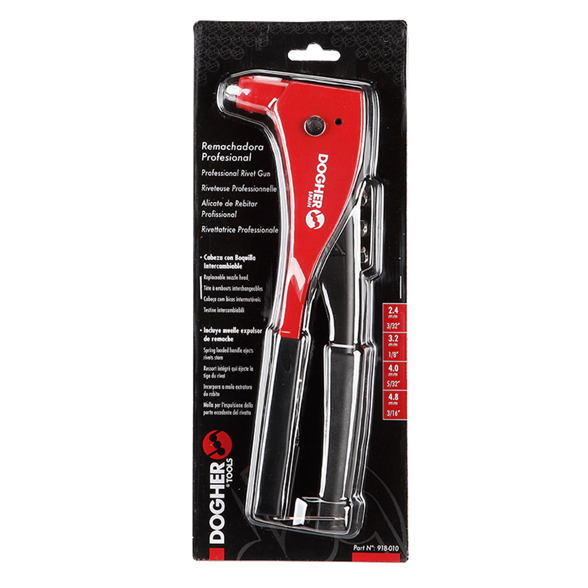 Dogher 918-010 - Remachadora Profesional 1 Mano Boquillas Intercambiables