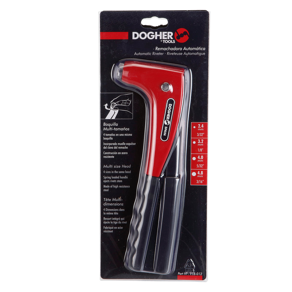 Dogher 918-012 - Remachadora Profesional 1 Mano Boquilla Múltiple