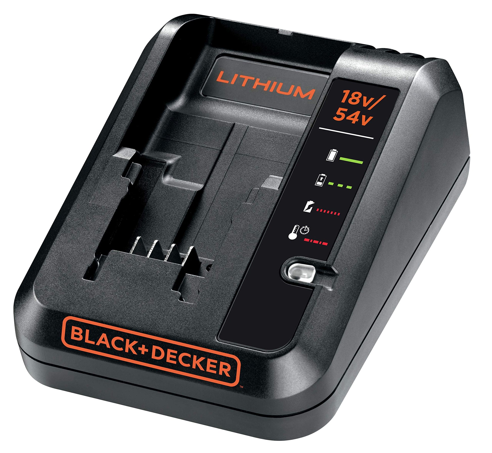 BLACK+DECKER BDC2A - Cargador de 18-54V 2Ah para Baterías de Litio, Tiempo de carga de 54V 1,5 Ah en 45 min, Tiempo de carga de una batería de 54 V y 2,5 Ah en 75 min