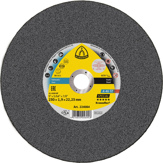 Klingspor 224084 - Disco de corte Kronenflex inox A 46 TZ Special, 230 x 1,9 x 22,23 mm