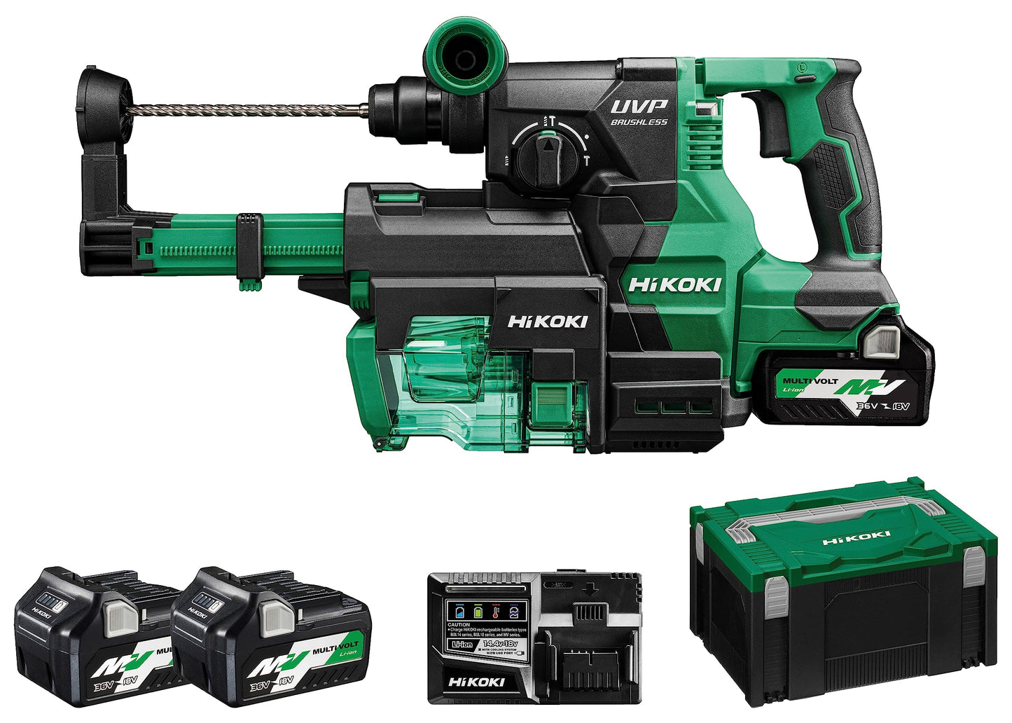 Hikoki DH3628DAWEZ - Martillo perforador de batería SDS-plus DH3628DA 36 V, 3,2 J, con aspiración