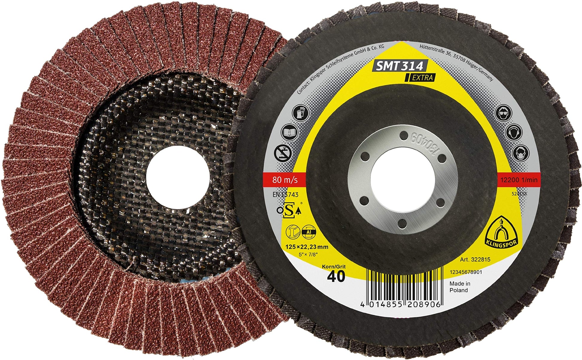 Klingspor 322818 - Disco de láminas SMT 314, grano 80, 125 x 22,23 mm