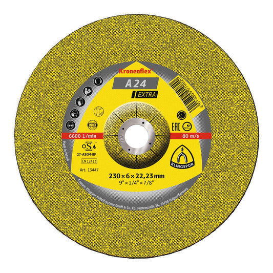 Klingspor 13447 - Disco de desbaste Kronenflex A 24 Extra acodado para metal, 230 x 6 x 22,23 mm