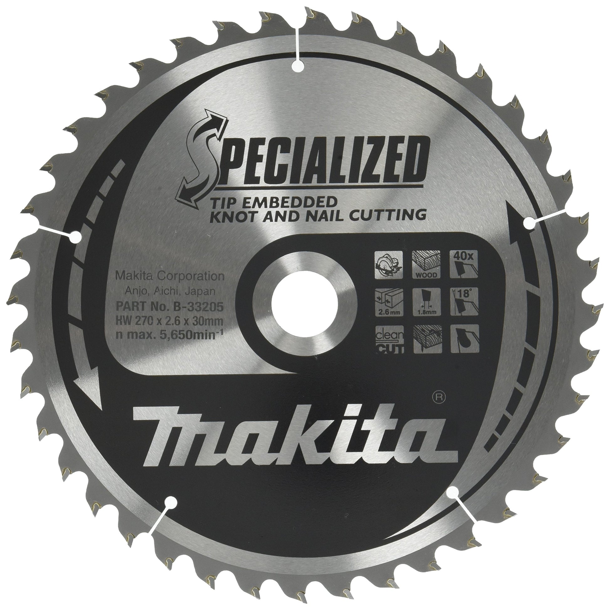 Makita B-33205 - Disco de sierra circular Specialized 270 x 30 mm, 40 dientes, para madera con clavos y nudos