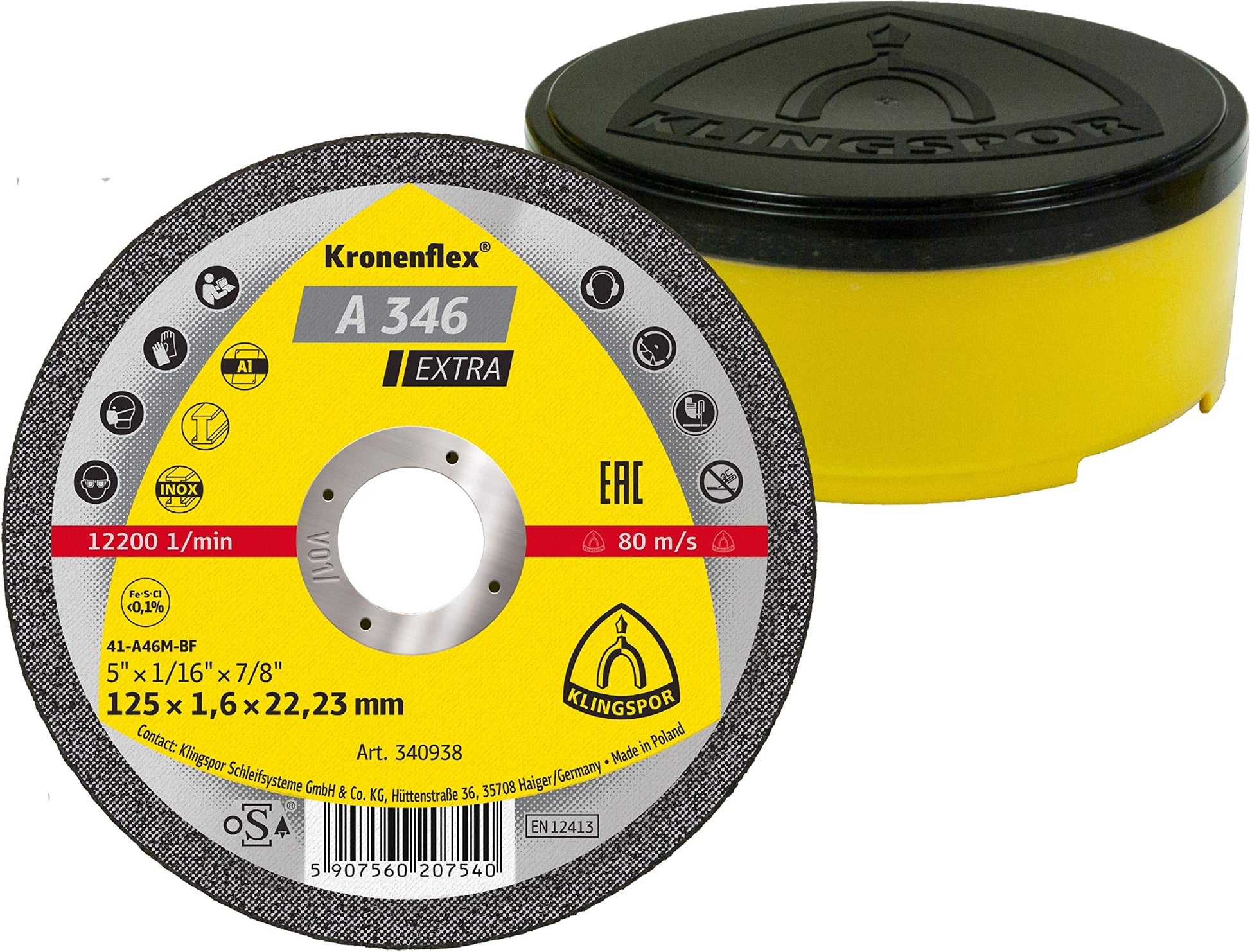 Klingspor 340936 - Disco de corte Kronenflex para metal A 346 Extra, 115 x 1,6 x 22,23 mm