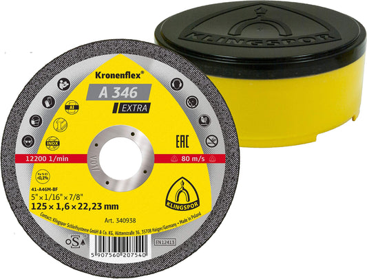 Klingspor 340938 - Disco de corte Kronenflex A 346 Extra inox y acero, 125 x 1,6 x 22,23 mm