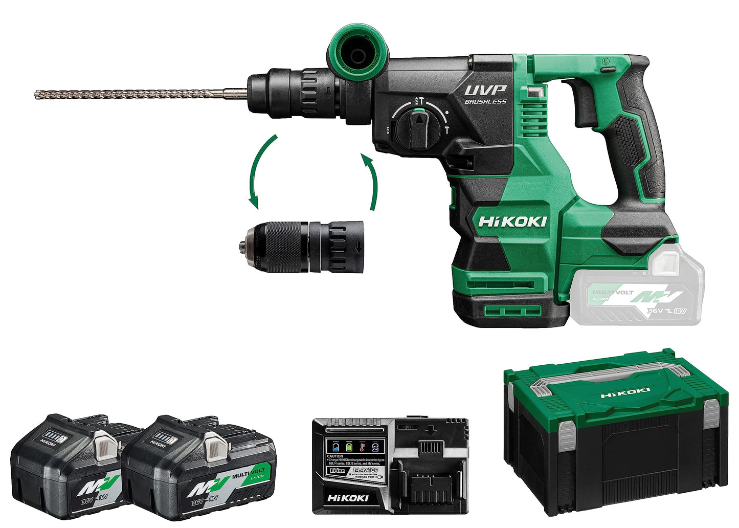 Hikoki DH3628DCWVZ - Martillo perforador de batería SDS-plus DH3628DC 36 V, 3,2 J, con portabrocas