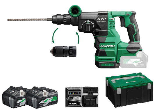 Hikoki DH3628DCWVZ - Martillo perforador de batería SDS-plus DH3628DC 36 V, 3,2 J, con portabrocas