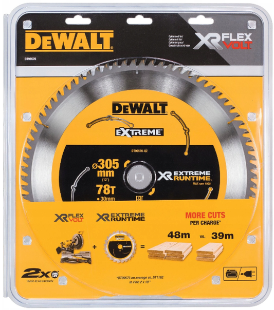 DeWalt DT99576-QZ - Hojas para Sierra Circular Estacionaria XR Extreme RUNTIME 305mm x 30mm 78D 7º
