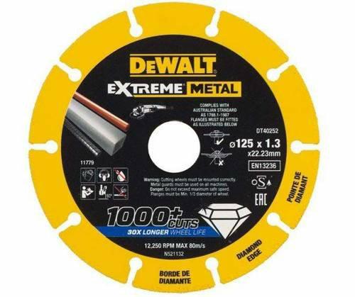 DeWalt DT40252-QZ DT40252-QZ-Disco de corte con borde diamantado Extreme Metal 125 x 1.3 x 22.3 mm, Negro/Amarillo