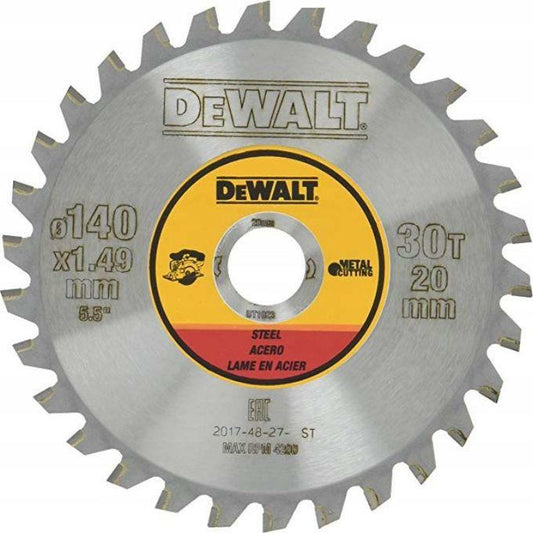 DeWalt DT1923-QZ - Hoja para sierra circular sin cable, 140 x 20 mm, 30D para acero TCG +1, 5º