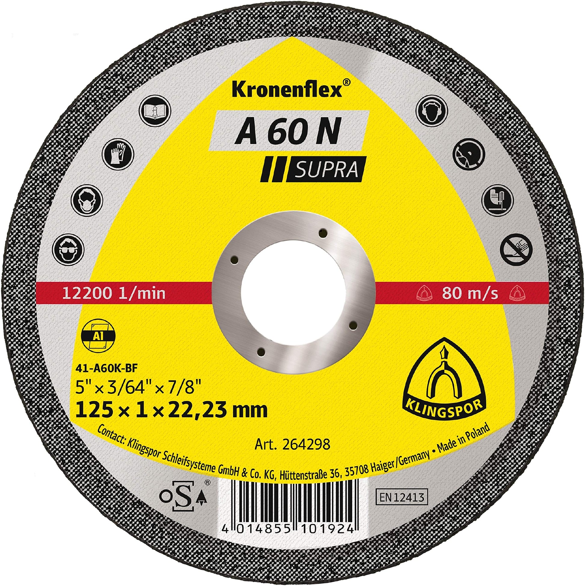 Klingspor 264298 - Disco de corte para aluminio A 60 N Supra, 125 x 1 x 22,23 mm