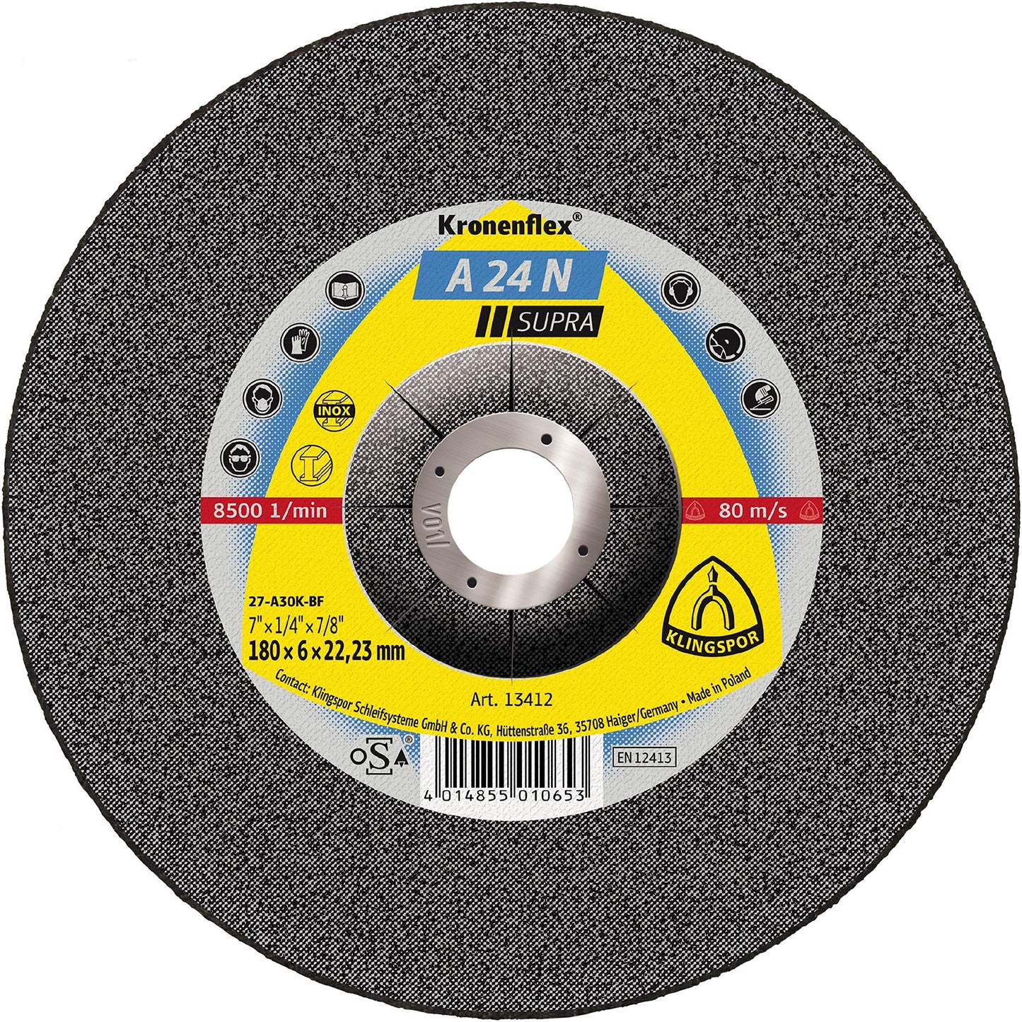 Klingspor 2922 - Disco de desbaste Kronenflex A 24 N Supra para acero inoxidable, 125 x 6 x 22,23 mm