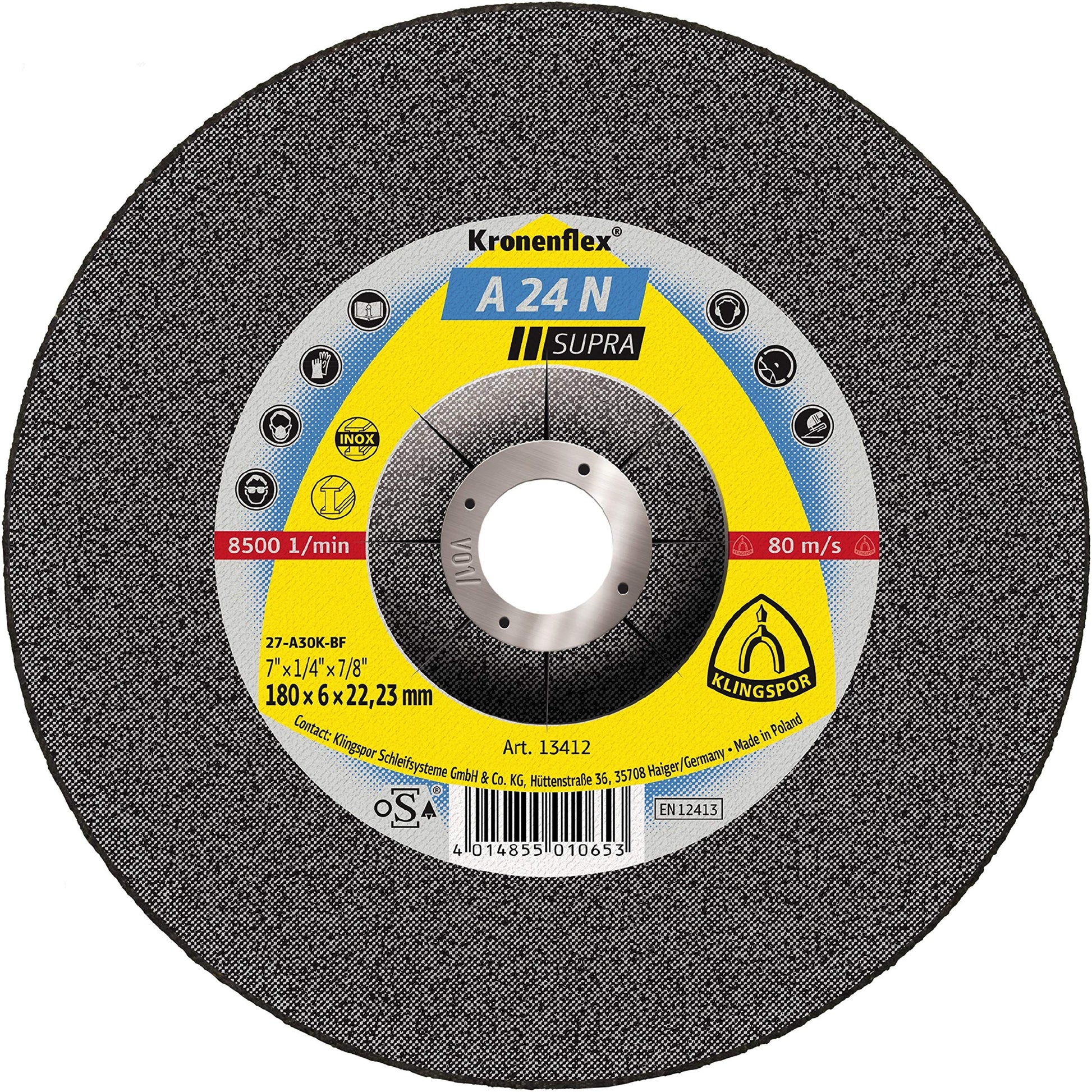 Klingspor 2922 - Disco de desbaste Kronenflex A 24 N Supra para acero inoxidable, 125 x 6 x 22,23 mm