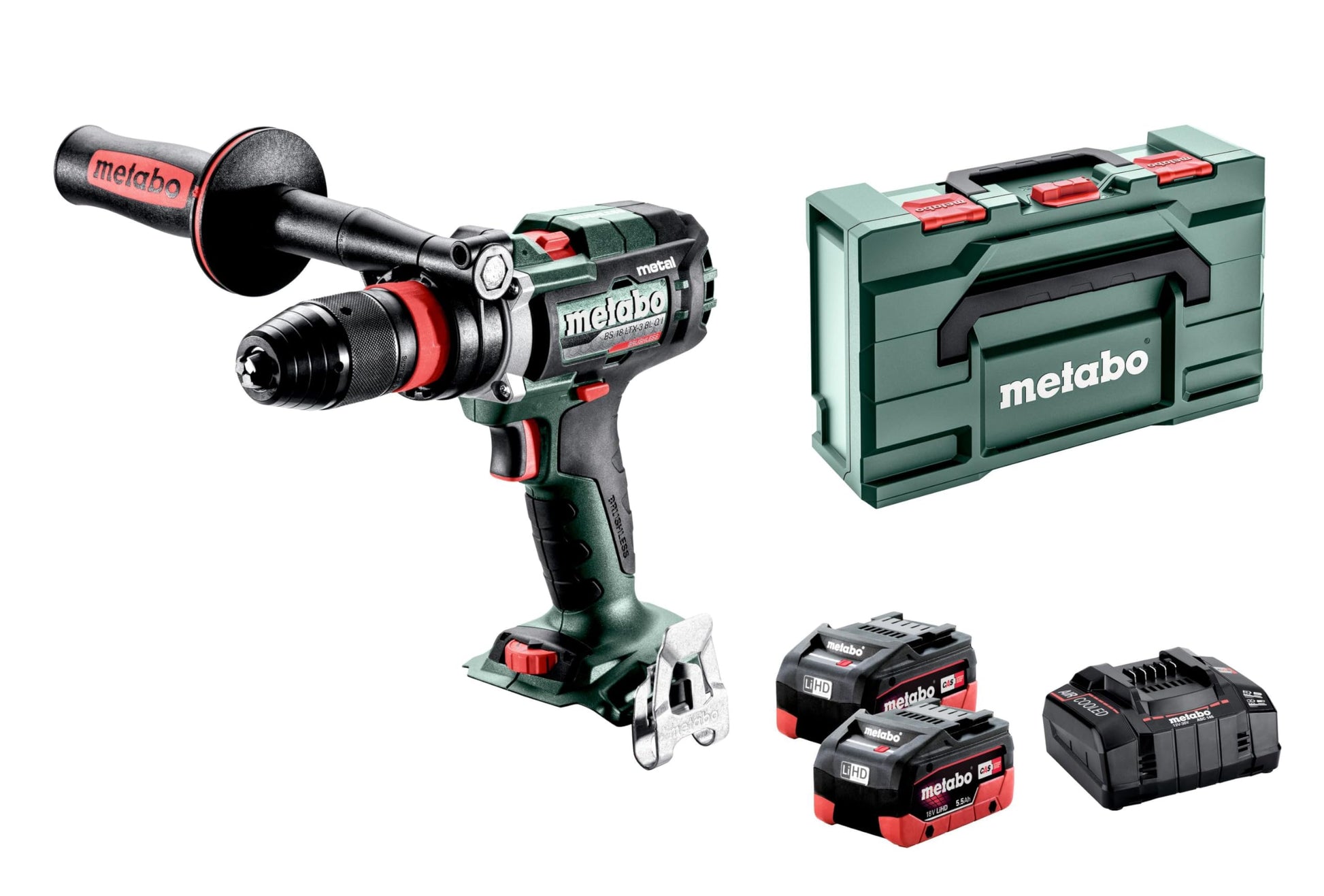Metabo 603180660 - Taladro atornillador de batería BS 18 LTX-3 BL Q I Metal, 2x5,5 Ah LiHD