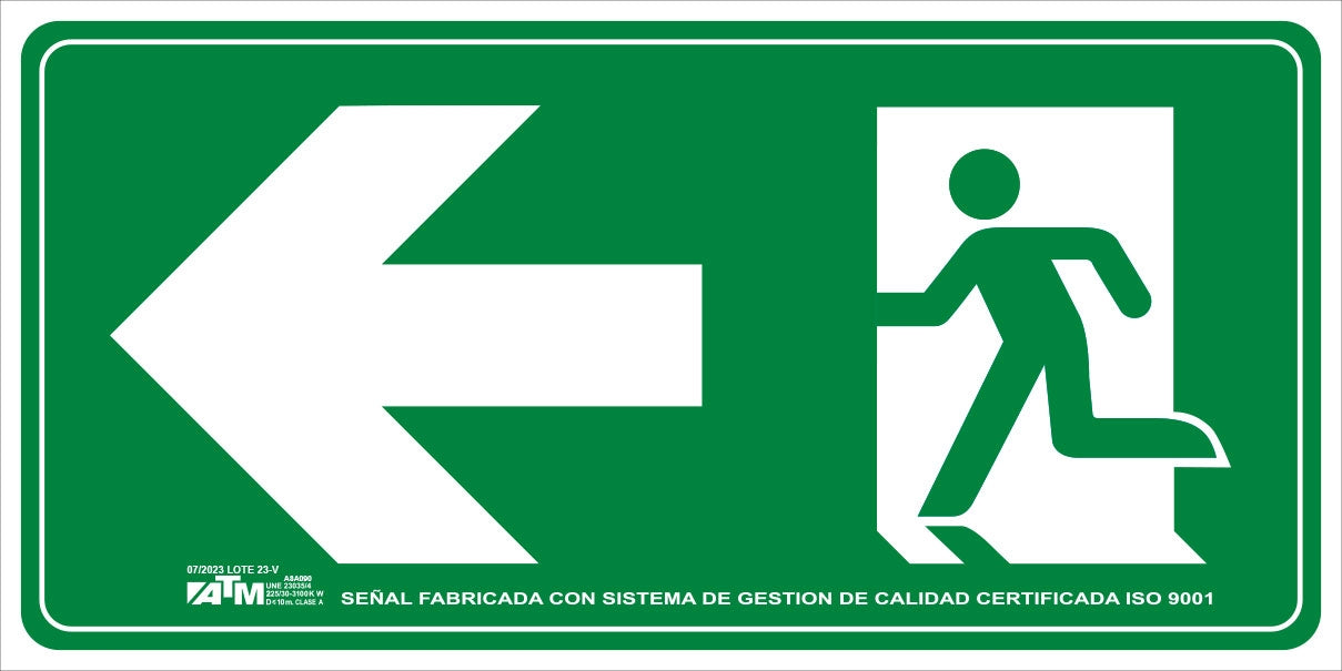 ATM Señalización Señal evacuación flecha izquierda PVC