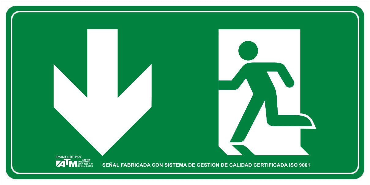 ATM Señalización ASB130 - Señal evacuación flecha abajo PVC clase B