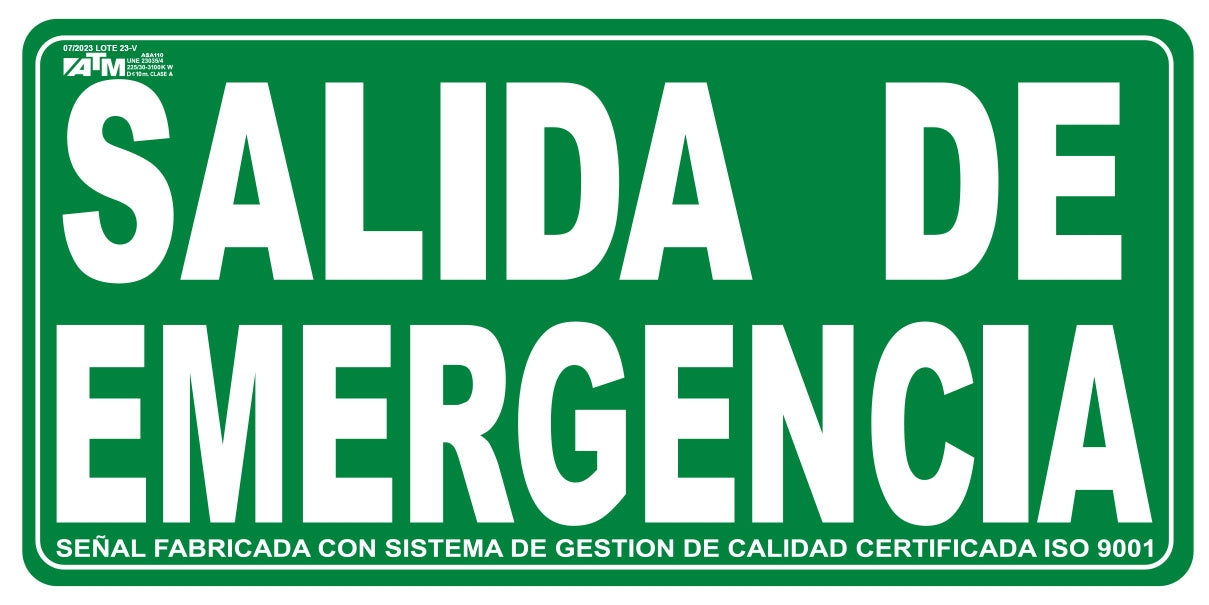 ATM Señalización Señal salida de emergencia PVC