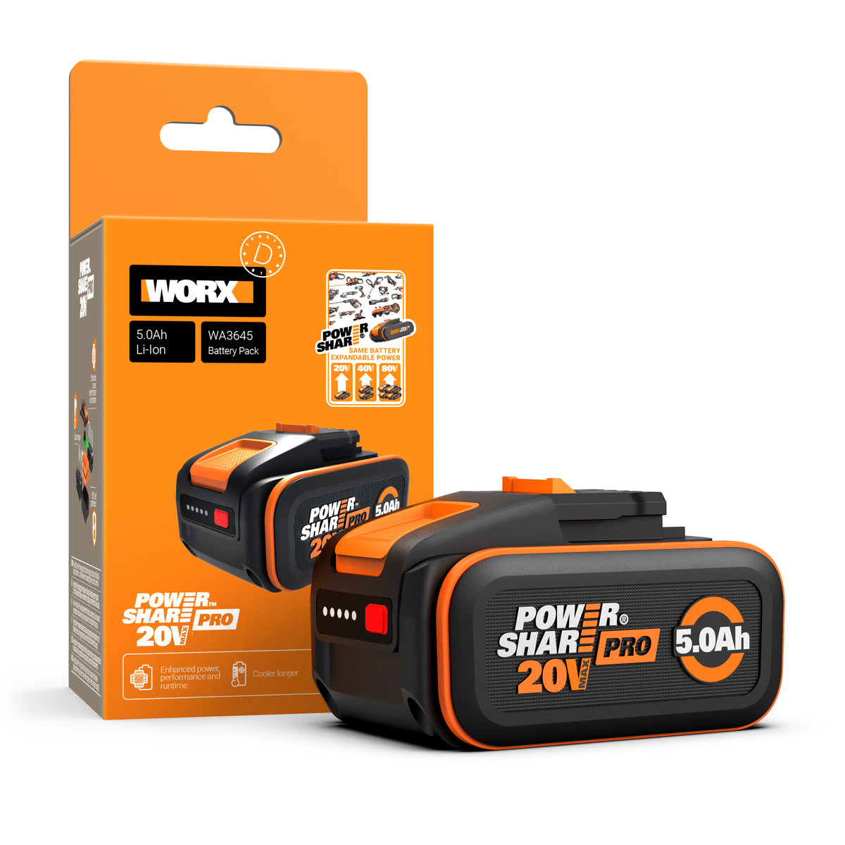 Worx WA3645 - Batería 20V 5,0Ah con indicador