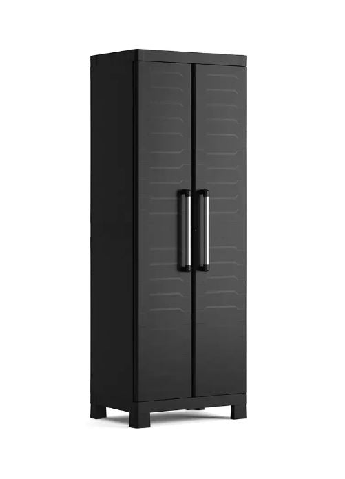 Keter Armario Detroit Alto|Amario Alto de almacenaje|Resina|2 Puertas y 4 baldas Regulables en Altura|Color Negro|182 x 65 x 45 cm