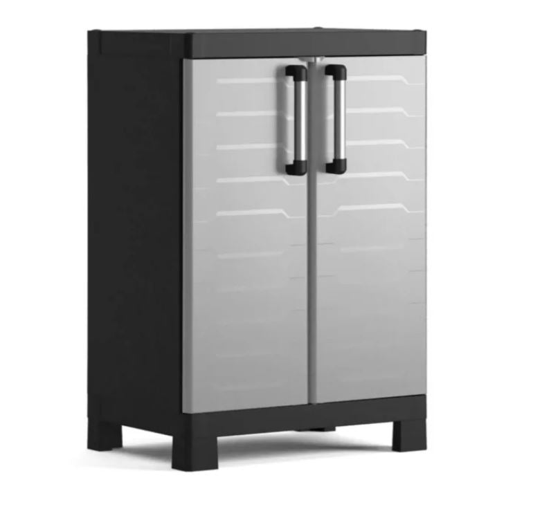 Keter Detroit - Armario bajo compacto y ultra resistente para exteriores en color gris claro