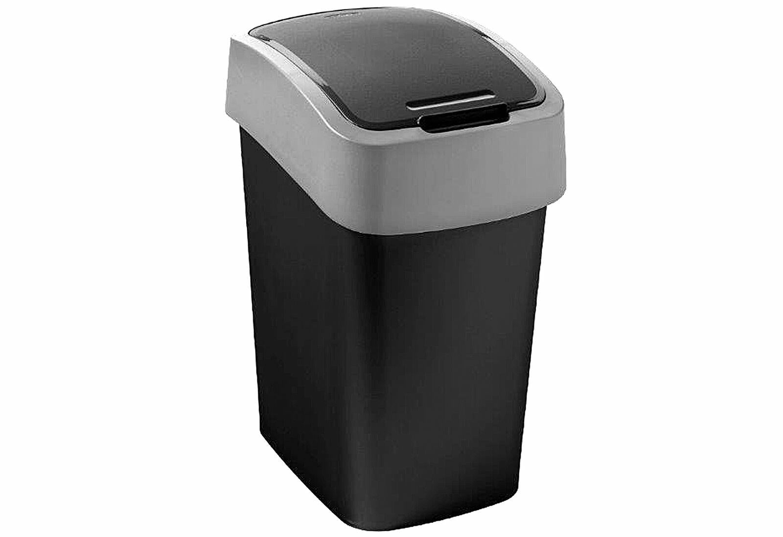 Curver 02170 de y09 – 00, Cubo de la basura multiusos para papelera Flip ,10 L, plástico, Negro/Gris, 19x24x35cm