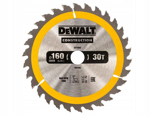 DeWalt DT1933-QZ-Hoja para Sierra Circular portátil para construcción 165x20mm 18D ATB +20º