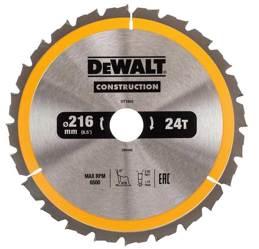 DEWALT DT1953-QZ - Hoja para Sierra Circular estacionaria 216x30mm, 40Dientes, ATB -5º, Uso en Madera