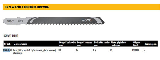 DeWalt DT2048-QZ - Hojas de sierra de calar HCS, 118 mm para corte limpio en madera
