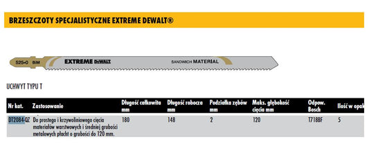 DeWalt DT2084-QZ - Hojas de sierra de calar Extreme, 180 mm para corte recto y curvo en planchas metálicas de hasta 120 mm
