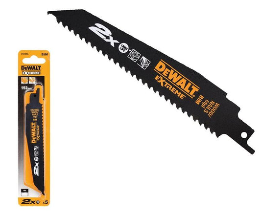 DeWalt DT2300L-QZ - Hoja de sierra sable bi-metal Extreme 2x de demolición, longitud: 152 mm, paso de diente: 0, 6 mm para madera y clavos