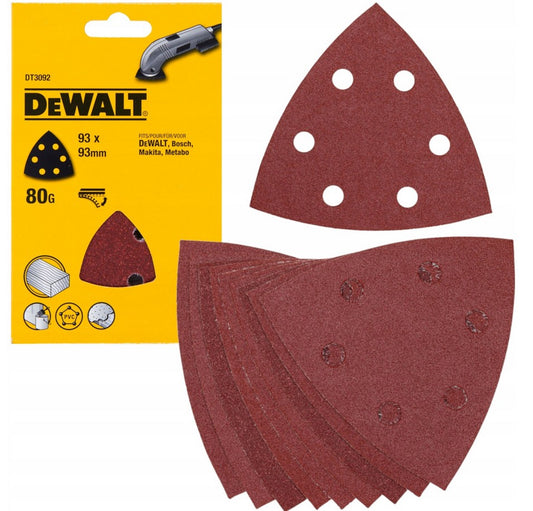 DeWalt DT3092-QZ - Hoja de lija Delta perforada de 93 x 93 mm, grano 80