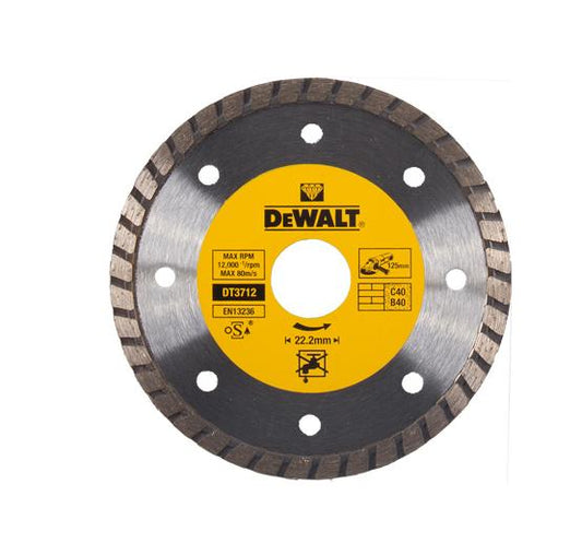 DEWALT DT3712-QZ - Disco de Diamante Turbo 125x22.2mm para Corte en Seco de Mármol, Granito y Piedra Natural - Alta Velocidad y Durabilidad