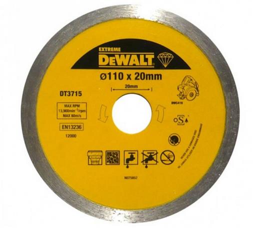 DeWalt DT3715-QZ DT3715-QZ-Disco de Diamante para Corte en seco y en húmedo de azulejo 110x20mm-Porcelana/Piedras, 0 W, 0 V, Arándano