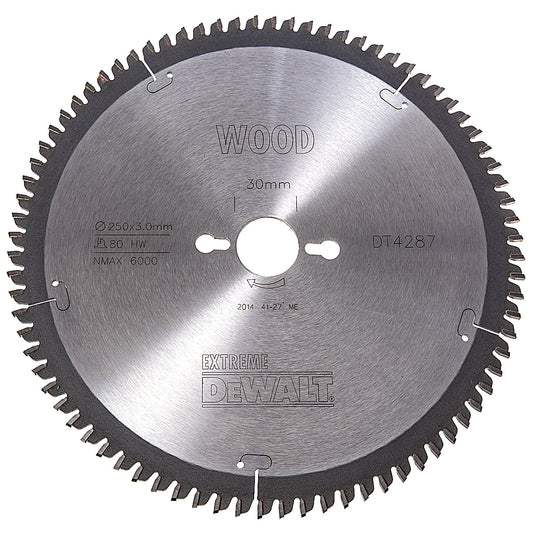 DeWalt DT4217-QZ precisa diseñado Pro Extreme hoja de sierra, 250 mm x perforación de 30 mm x 60 mm dientes, TCG