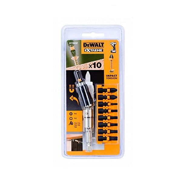 DEWALT DT70578T-QZ - Juego de 10 piezas de Atornillado FLEXTORQ con Soporte de Punta Pivotante, Puntas de 25mm: PH2 x2, PZ2, T10, T15, T20 x2, T25, T30