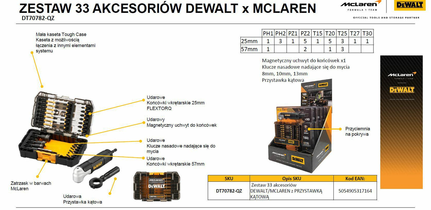 DEWALT McLaren - Juego de puntas de destornillador, juego de herramientas con hexagonal interno, puntas Phillips y Torx, con maletín de almacenamiento, modelo DT70782-QZ, 33 piezas
