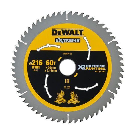 DeWalt DT99570-QZ - Hojas para sierra circular estacionaria XR Extreme Runtime, 216 x 30 mm 60D 7º