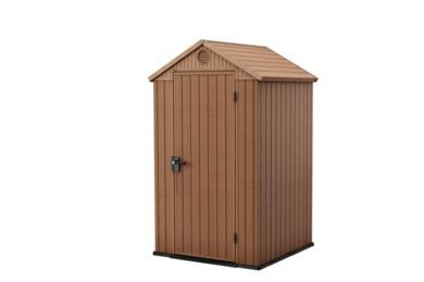 Keter Caseta de jardín Darwin 4 x 4, Acabado Efecto Madera, Color marrón, 1,4 m², 125,8 x 117 x 205 cm
