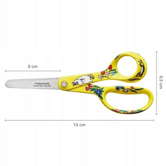 Fiskars X Mumin Tijeras infantiles con diseño Mumin, Para diestros, Longitud: 13 cm, Hojas seguridad de acero inoxidable, Señorita Snork, 1067191