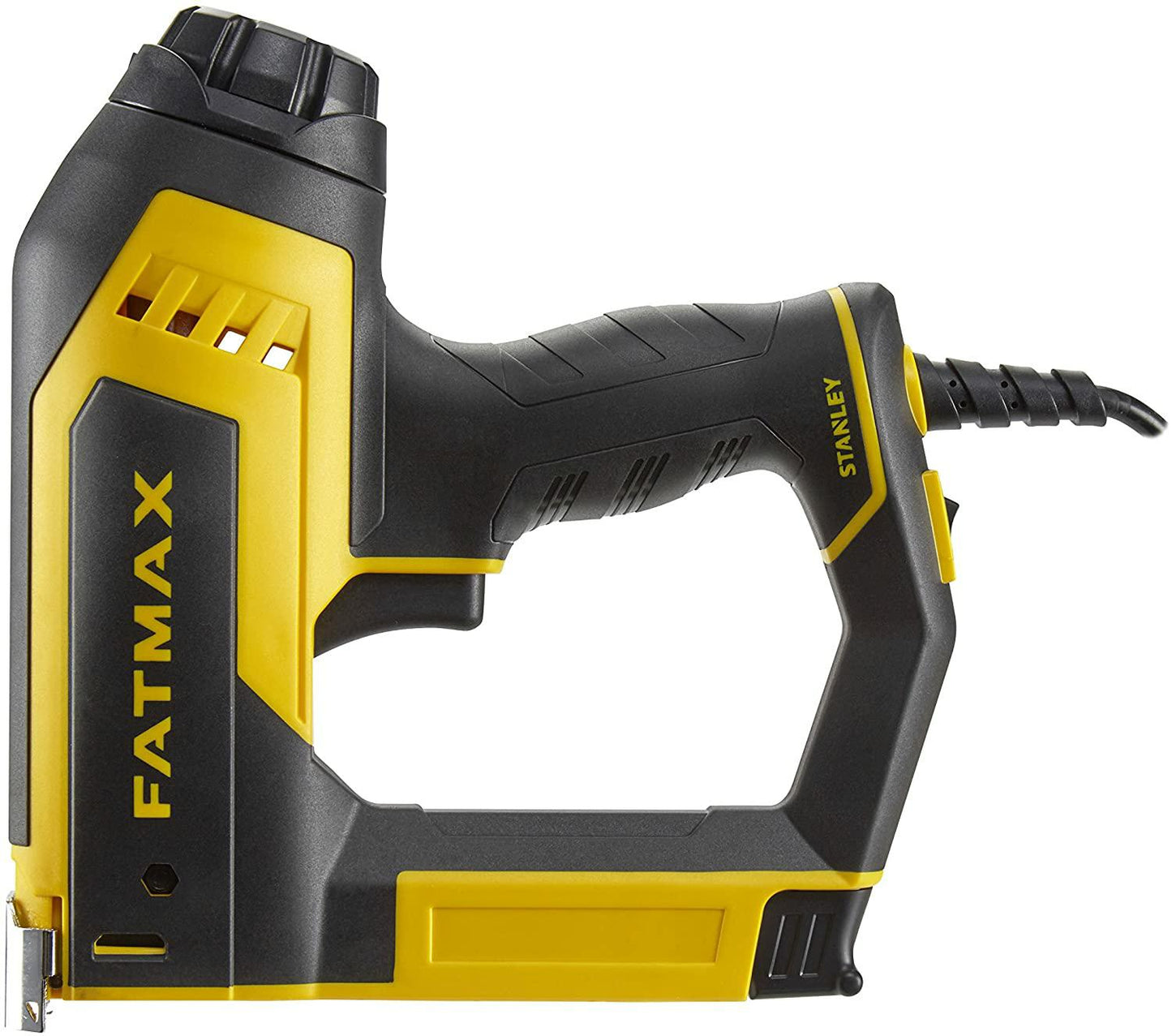STANLEY FATMAX Multi-grapadora eléctrica, empuñadura ergonómica, carga trasera, ajuste de potencia, acepta 3 tipos de grapas y 2 tipos de clavos, guía para cable, FMHT6-75934