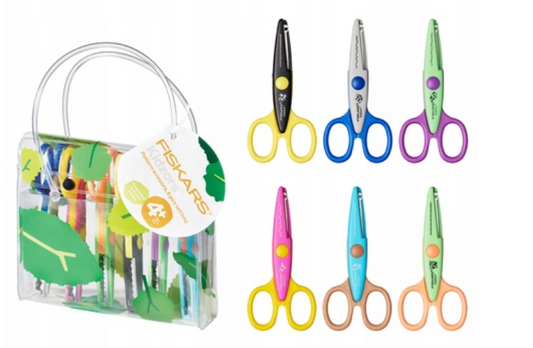 Fiskars Tijeras Decorativas para niños, 6 unidades, Incluye estuche.